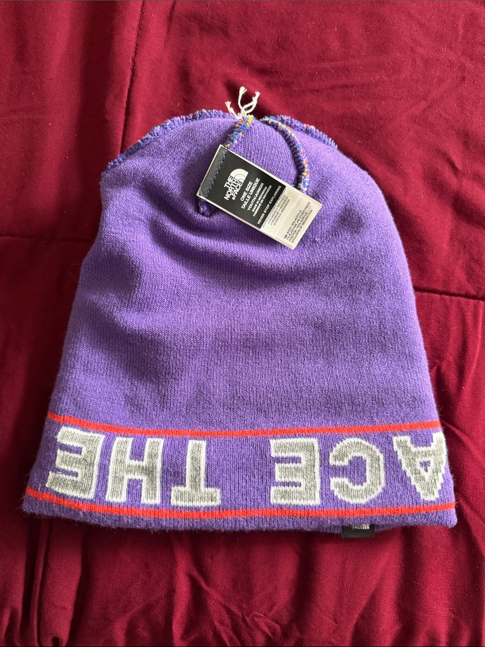 The North Face Kids' Multicolor Pom Beanie - Purple Cuff - Picture 5 of 7